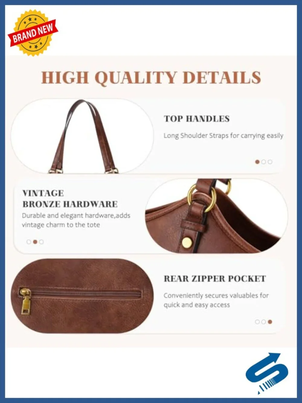 Large Vegan Leather Tote Bag Satchel Purse with Zipper for Work